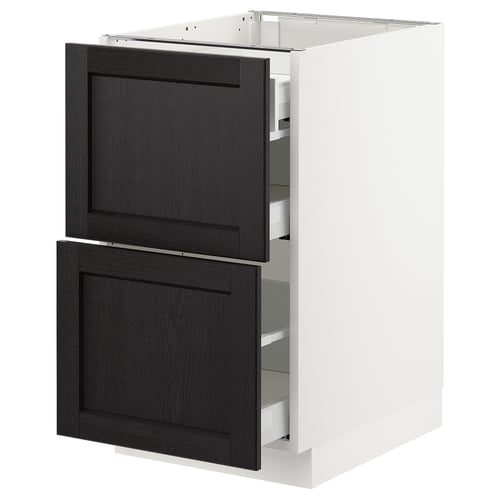 SEKTION / MAXIMERA Gabinete bajo+2 frentes/3 cajones, blanco/Lerhyttan teñido en negro, 18x24x30 "