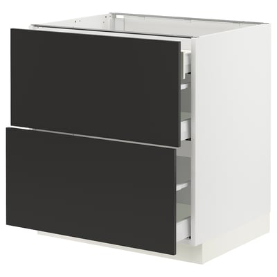 SEKTION / MAXIMERA Gabinete bajo+2 frentes/3 cajones, blanco/Nickebo antracita mate, 30x24x30 "