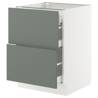 SEKTION / MAXIMERA Gabinete bajo+2 frentes/3 cajones, blanco/Nickebo verde grisáceo mate, 24x24x30 "