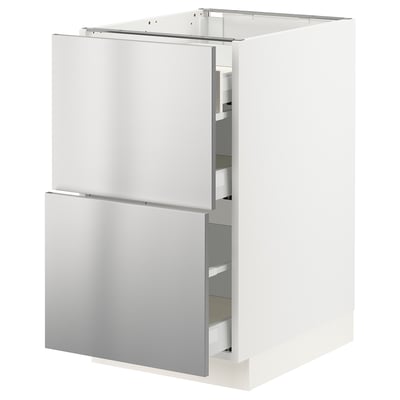 SEKTION / MAXIMERA Gabinete bajo+2 frentes/3 cajones, blanco/Nogsta acero inoxidable, 18x24x30 "