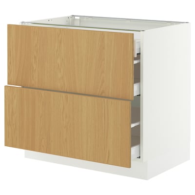 SEKTION / MAXIMERA Gabinete bajo+2 frentes/3 cajones, blanco/Sinarp chapa de roble, 36x24x30 "