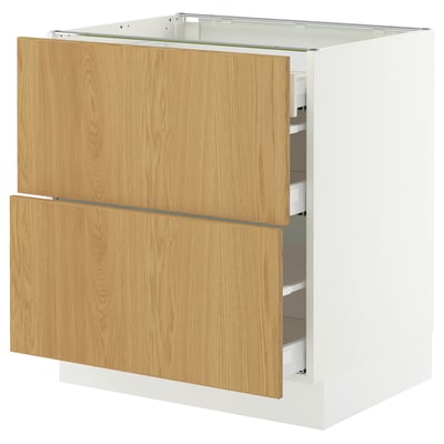 SEKTION / MAXIMERA Gabinete bajo+2 frentes/3 cajones, blanco/Sinarp chapa de roble, 30x24x30 "