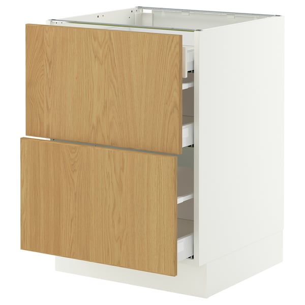 SEKTION / MAXIMERA Gabinete bajo+2 frentes/3 cajones, blanco/Sinarp chapa de roble, 24x24x30 "
