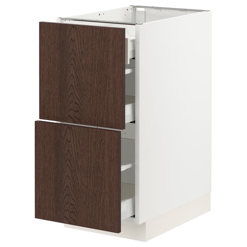 SEKTION / MAXIMERA Gabinete bajo+2 frentes/3 cajones, blanco/Sinarp marrón, 15x24x30 "