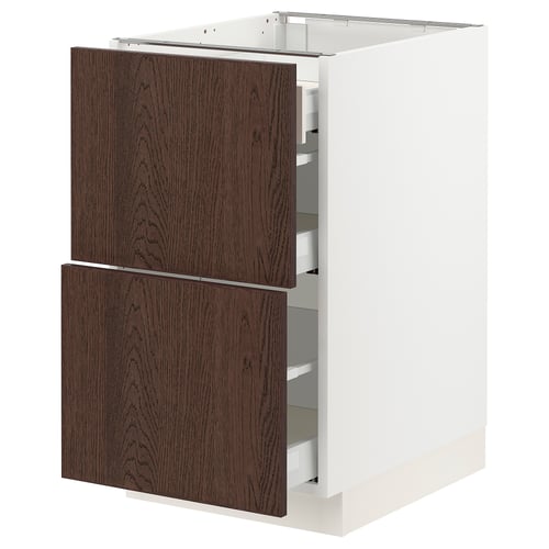 SEKTION / MAXIMERA Gabinete bajo+2 frentes/3 cajones, blanco/Sinarp marrón, 18x24x30 "