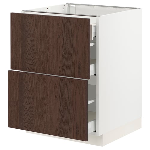 SEKTION / MAXIMERA Gabinete bajo+2 frentes/3 cajones, blanco/Sinarp marrón, 24x24x30 "