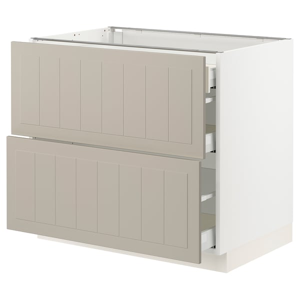 SEKTION / MAXIMERA Gabinete bajo+2 frentes/3 cajones, blanco/Stensund beige, 36x24x30 "