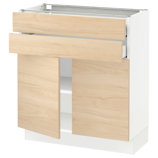 SEKTION / MAXIMERA Gabinete bajo+2 puertas/2 cajones, blanco/Askersund efecto de fresno claro, 30x15x30 "
