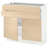 SEKTION / MAXIMERA Gabinete bajo+2 puertas/2 cajones, blanco/Askersund efecto de fresno claro, 36x15x30 "