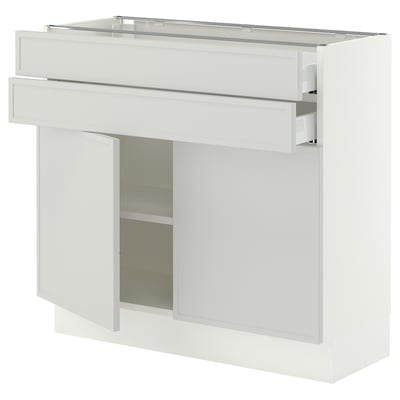 SEKTION / MAXIMERA Gabinete bajo+2 puertas/2 cajones, blanco/Aspudden gris claro, 36x15x30 "