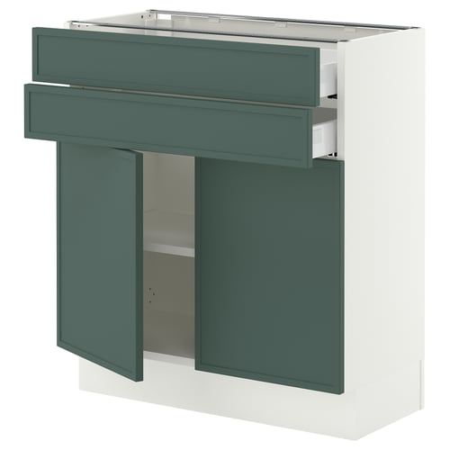 SEKTION / MAXIMERA Gabinete bajo+2 puertas/2 cajones, blanco/Aspudden gris verdoso oscuro, 30x15x30 "