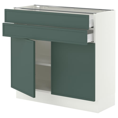 SEKTION / MAXIMERA Gabinete bajo+2 puertas/2 cajones, blanco/Aspudden gris verdoso oscuro, 36x15x30 "