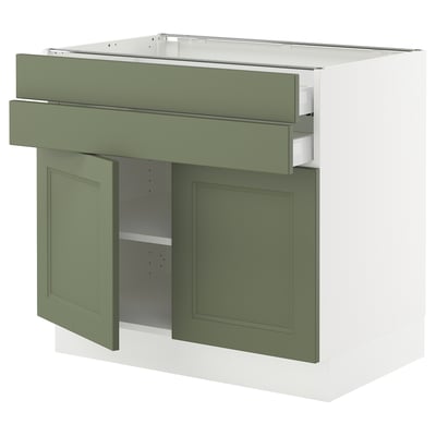 SEKTION / MAXIMERA Gabinete bajo+2 puertas/2 cajones, blanco/Axstad gris-verde, 36x24x30 "