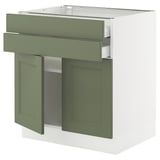SEKTION / MAXIMERA Gabinete bajo+2 puertas/2 cajones, blanco/Axstad gris-verde, 30x24x30 "