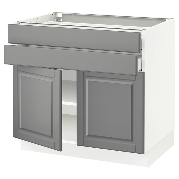 SEKTION / MAXIMERA Gabinete bajo+2 puertas/2 cajones, blanco/Bodbyn gris, 36x24x30 "