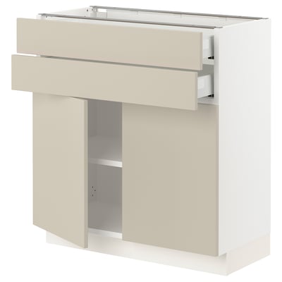 SEKTION / MAXIMERA Gabinete bajo+2 puertas/2 cajones, blanco/Havstorp beige, 30x15x30 "