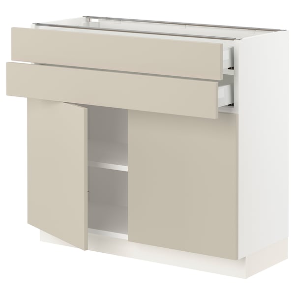SEKTION / MAXIMERA Gabinete bajo+2 puertas/2 cajones, blanco/Havstorp beige, 36x15x30 "
