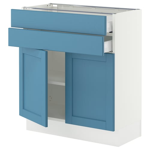SEKTION / MAXIMERA Gabinete bajo+2 puertas/2 cajones, blanco/Lerhyttan azul, 30x15x30 "