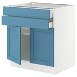 SEKTION / MAXIMERA Gabinete bajo+2 puertas/2 cajones, blanco/Lerhyttan azul, 30x24x30 "