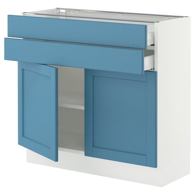 SEKTION / MAXIMERA Gabinete bajo+2 puertas/2 cajones, blanco/Lerhyttan azul, 36x15x30 "