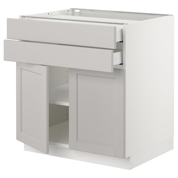 SEKTION / MAXIMERA Gabinete bajo+2 puertas/2 cajones, blanco/Lerhyttan gris claro, 30x24x30 "