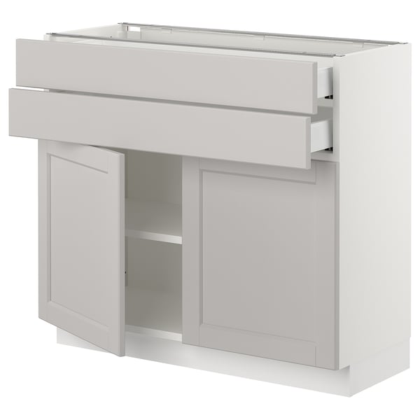 SEKTION / MAXIMERA Gabinete bajo+2 puertas/2 cajones, blanco/Lerhyttan gris claro, 36x15x30 "
