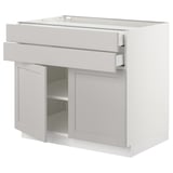 SEKTION / MAXIMERA Gabinete bajo+2 puertas/2 cajones, blanco/Lerhyttan gris claro, 36x24x30 "