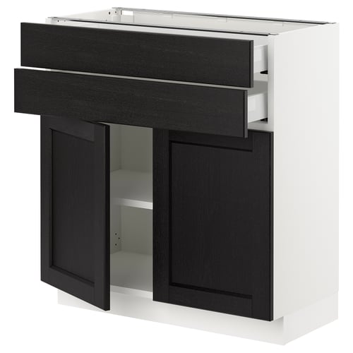 SEKTION / MAXIMERA Gabinete bajo+2 puertas/2 cajones, blanco/Lerhyttan teñido en negro, 30x15x30 "