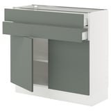 SEKTION / MAXIMERA Gabinete bajo+2 puertas/2 cajones, blanco/Nickebo verde grisáceo mate, 36x15x30 "