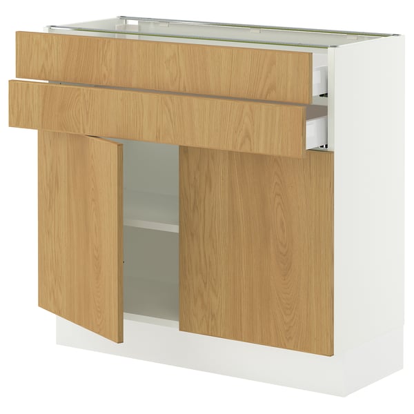 SEKTION / MAXIMERA Gabinete bajo+2 puertas/2 cajones, blanco/Sinarp chapa de roble, 36x15x30 "