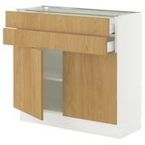 SEKTION / MAXIMERA Gabinete bajo+2 puertas/2 cajones, blanco/Sinarp chapa de roble, 36x15x30 "
