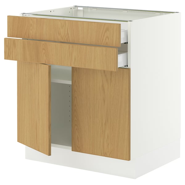 SEKTION / MAXIMERA Gabinete bajo+2 puertas/2 cajones, blanco/Sinarp chapa de roble, 30x24x30 "