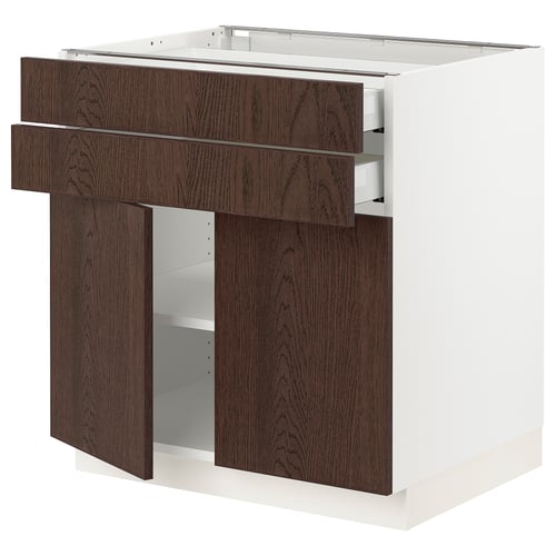 SEKTION / MAXIMERA Gabinete bajo+2 puertas/2 cajones, blanco/Sinarp marrón, 30x24x30 "