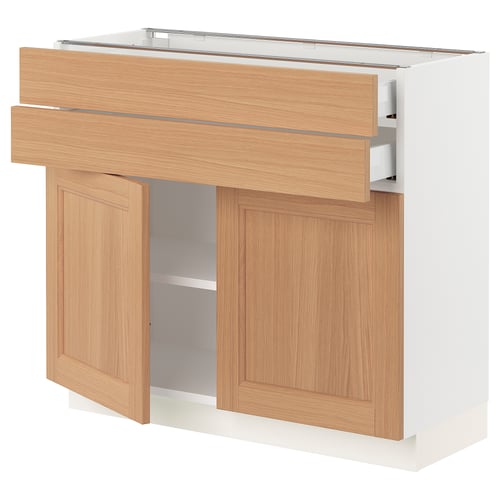 SEKTION / MAXIMERA Gabinete bajo+2 puertas/2 cajones, blanco/Vedhamn roble, 36x15x30 "