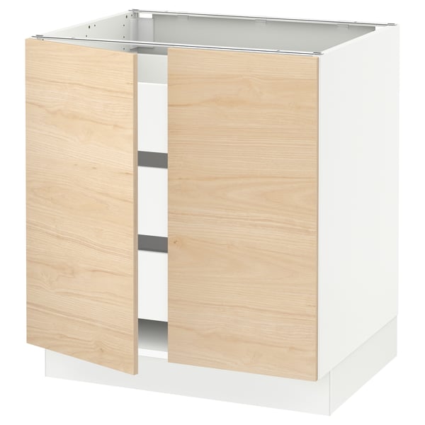 SEKTION / MAXIMERA Gabinete bajo+2 puertas/3 cajones, blanco/Askersund efecto de fresno claro, 30x24x30 "