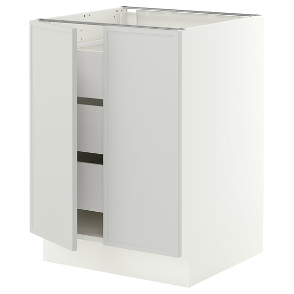 SEKTION / MAXIMERA Gabinete bajo+2 puertas/3 cajones, blanco/Aspudden gris claro, 24x24x30 "