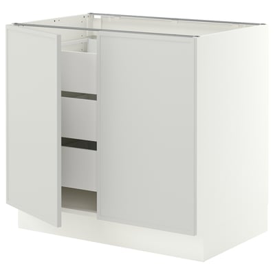 SEKTION / MAXIMERA Gabinete bajo+2 puertas/3 cajones, blanco/Aspudden gris claro, 36x24x30 "