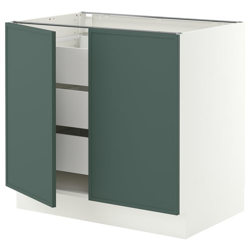 SEKTION / MAXIMERA Gabinete bajo+2 puertas/3 cajones, blanco/Aspudden gris verdoso oscuro, 36x24x30 "