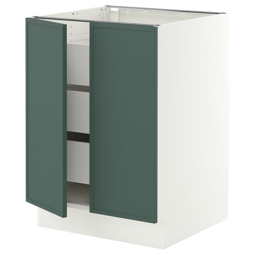 SEKTION / MAXIMERA Gabinete bajo+2 puertas/3 cajones, blanco/Aspudden gris verdoso oscuro, 24x24x30 "