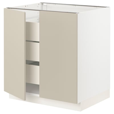 SEKTION / MAXIMERA Gabinete bajo+2 puertas/3 cajones, blanco/Havstorp beige, 30x24x30 "