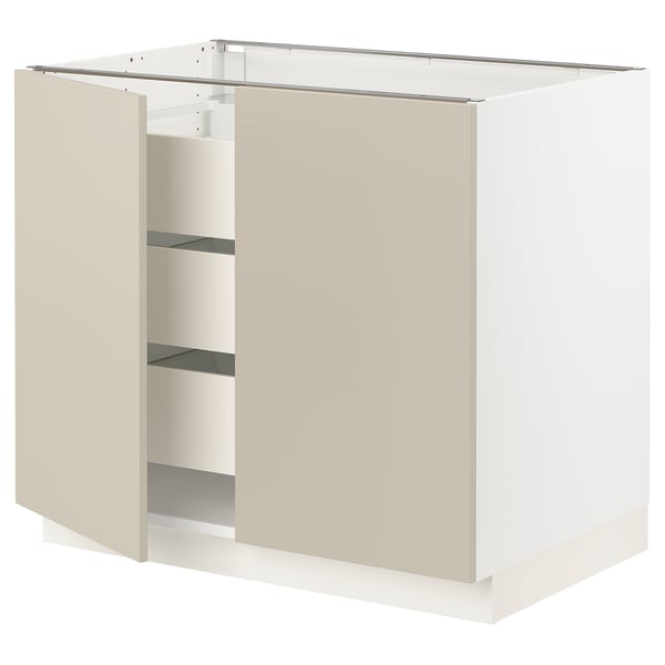 SEKTION / MAXIMERA Gabinete bajo+2 puertas/3 cajones, blanco/Havstorp beige, 36x24x30 "