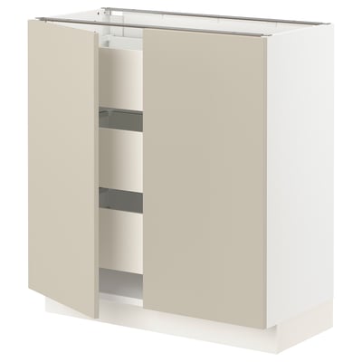 SEKTION / MAXIMERA Gabinete bajo+2 puertas/3 cajones, blanco/Havstorp beige, 30x15x30 "