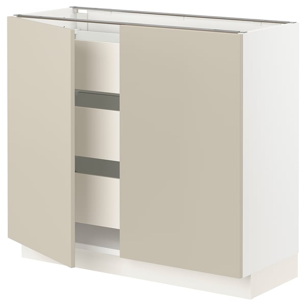 SEKTION / MAXIMERA Gabinete bajo+2 puertas/3 cajones, blanco/Havstorp beige, 36x15x30 "