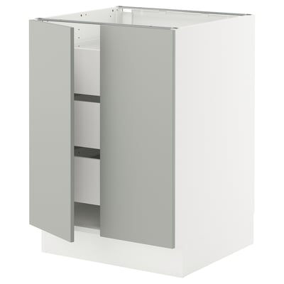 SEKTION / MAXIMERA Gabinete bajo+2 puertas/3 cajones, blanco/Havstorp gris claro, 24x24x30 "