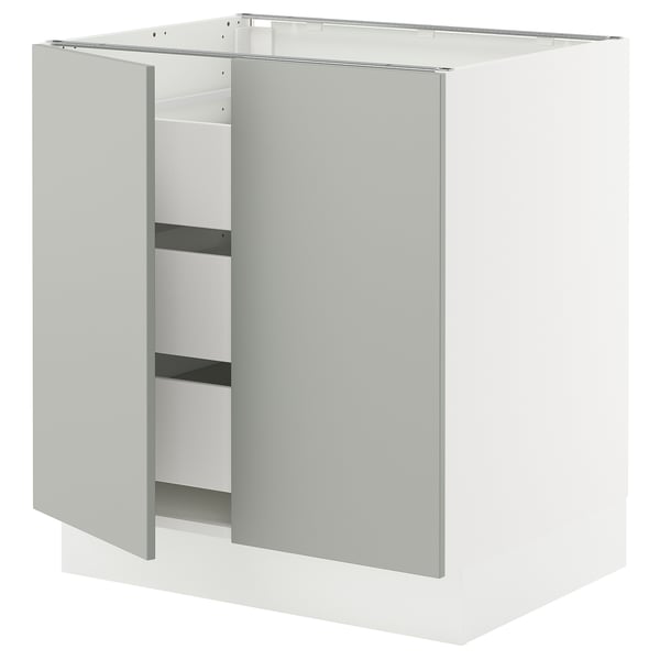SEKTION / MAXIMERA Gabinete bajo+2 puertas/3 cajones, blanco/Havstorp gris claro, 30x24x30 "