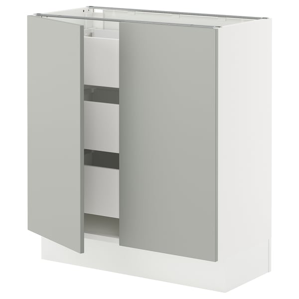SEKTION / MAXIMERA Gabinete bajo+2 puertas/3 cajones, blanco/Havstorp gris claro, 30x15x30 "