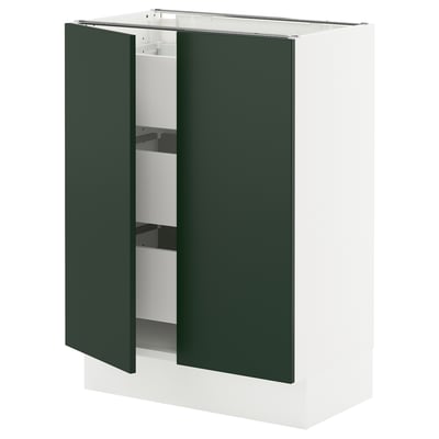 SEKTION / MAXIMERA Gabinete bajo+2 puertas/3 cajones, blanco/Havstorp verde oscuro, 24x15x30 "