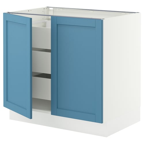 SEKTION / MAXIMERA Gabinete bajo+2 puertas/3 cajones, blanco/Lerhyttan azul, 36x24x30 "
