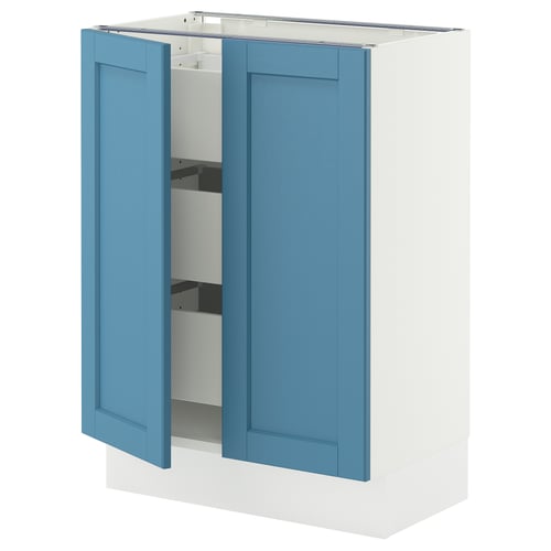 SEKTION / MAXIMERA Gabinete bajo+2 puertas/3 cajones, blanco/Lerhyttan azul, 24x15x30 "