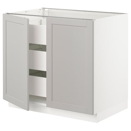 SEKTION / MAXIMERA Gabinete bajo+2 puertas/3 cajones, blanco/Lerhyttan gris claro, 36x24x30 "